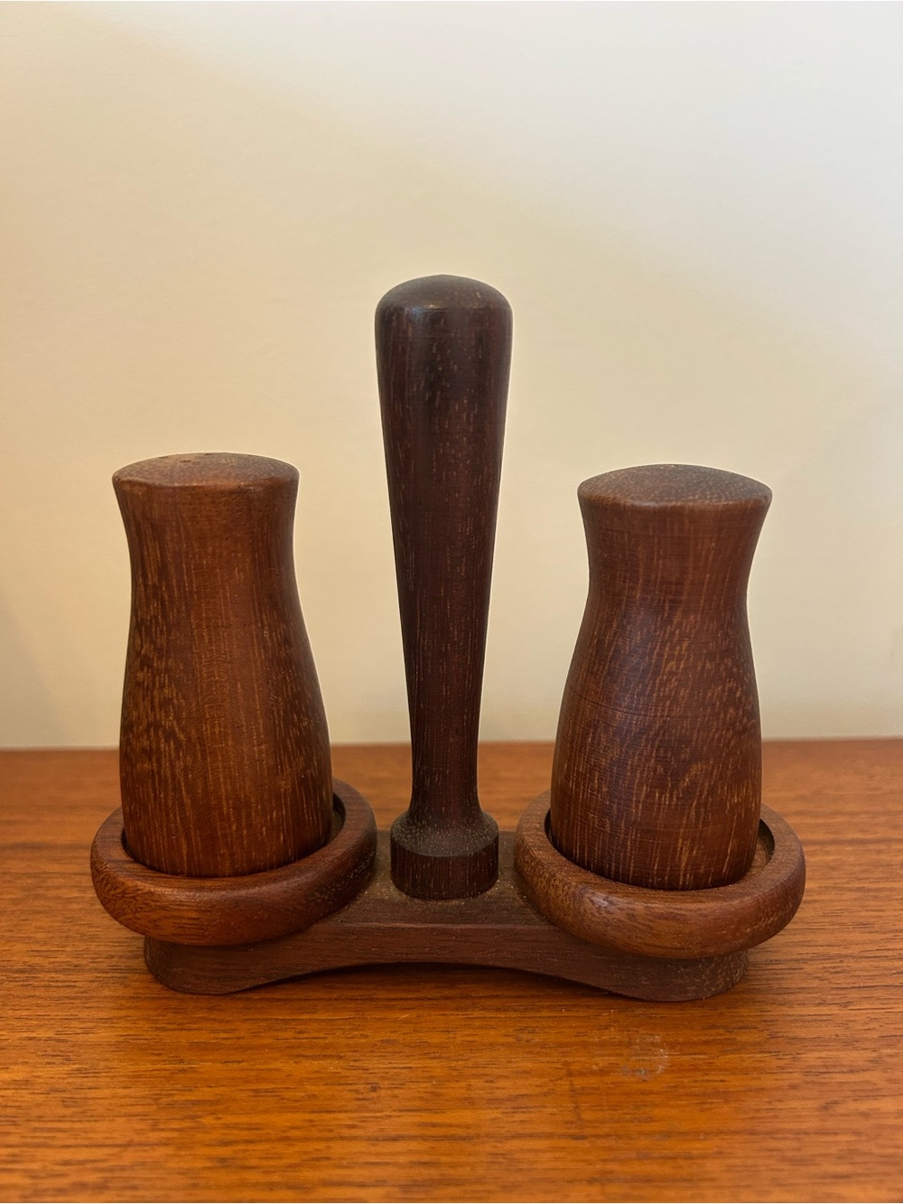 Vintage Mid Century Teak Wood Salt and Pepper Shaker Set MCM Scandinavian